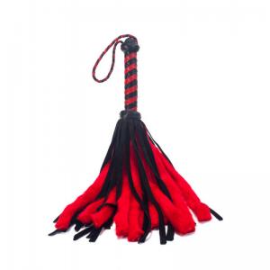 Flogger Bicolor Rosu si Negru, Devil Sticks, Piele naturala, 46 cm